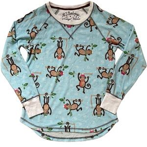 PJ Salvage Vintage Velour Monkey Pajama Top Sleep Shirt